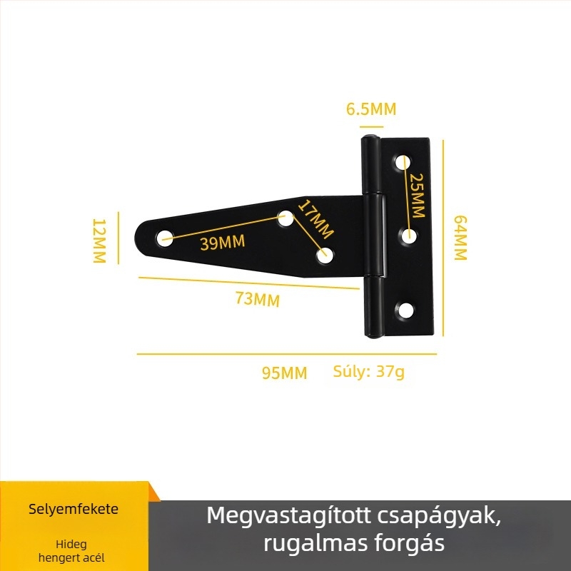 T alakú csuklópánt ajtók és kerítésekhez, vasból, sajtolt, termékkód 271