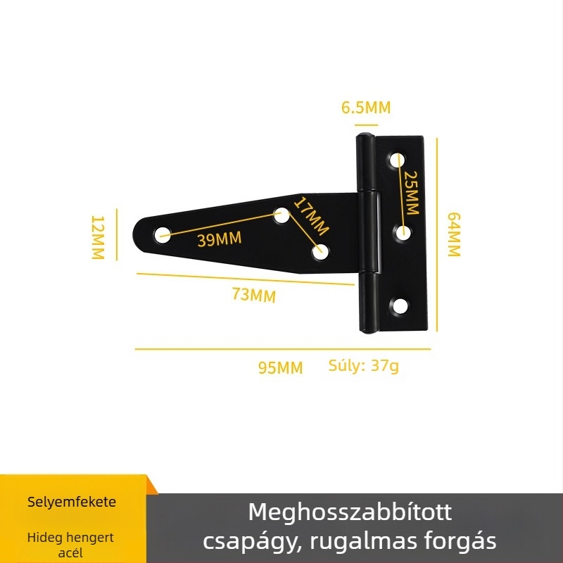 T alakú csuklópánt ajtók és kerítésekhez, vasból, sajtolt, termékkód 271