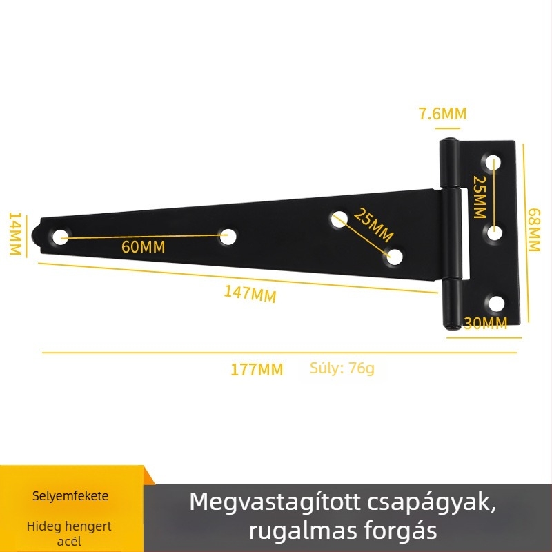 T alakú csuklópánt ajtók és kerítésekhez, vasból, sajtolt, termékkód 271