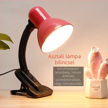 Klipszes asztali lámpa, dugaszolós tápegység, E27-es foglalat, fém árnyékoló, pasztorális stílus, éjszakai fény