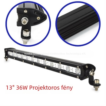 Autó LED-szalag világítás – alumíniumötvözet ház, bemenet 9–60V, teljesítmény 18–72W, fényáram 1100–3500 lm, élettartam 20000 h, egysoros munkafény