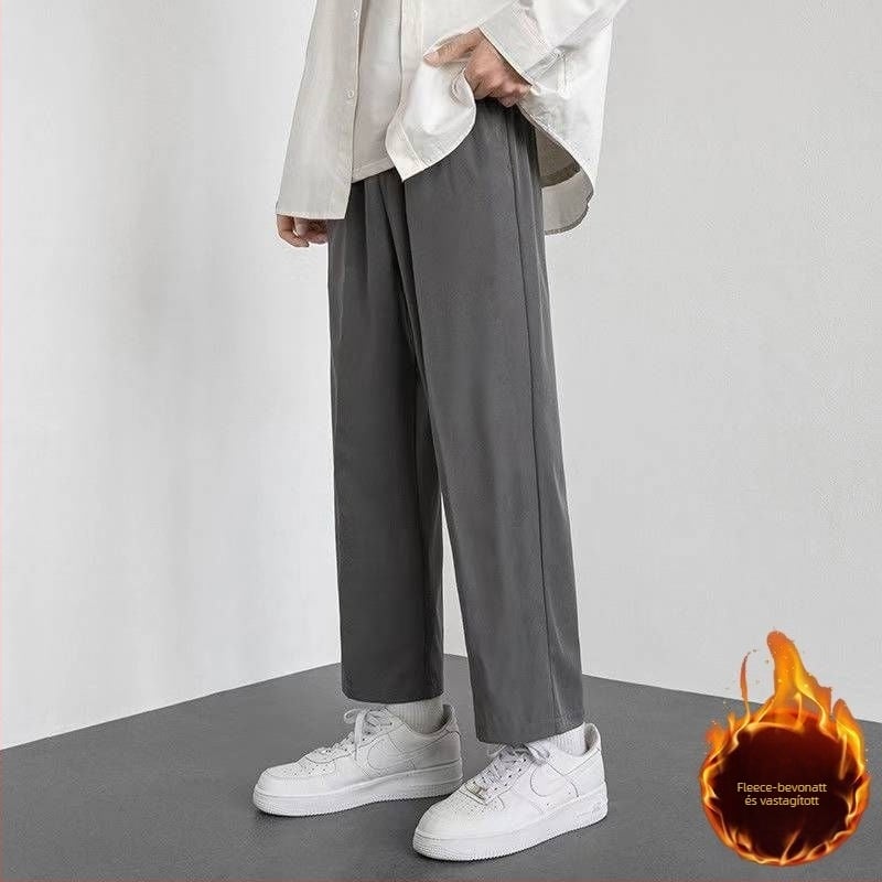 Férfi egyenes szárú corduroy nadrág lenanyagból, téli 2025, üzleti formális stílus