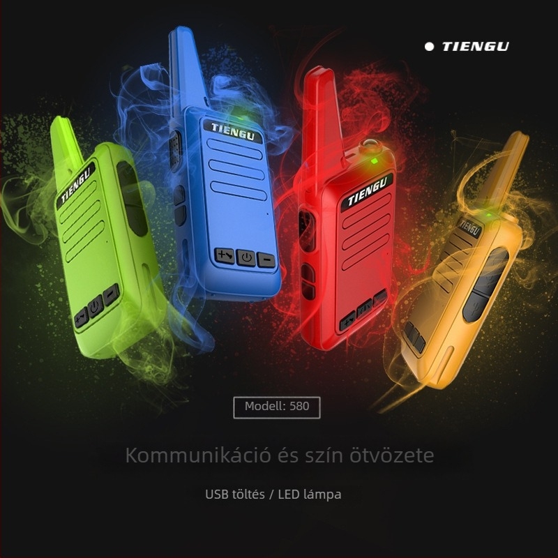 TIENGU 580 hordozható rádió, 400-470 MHz, 5W, 16 csatorna, 1,5–3 km hatótávolság, lítium akkumulátor