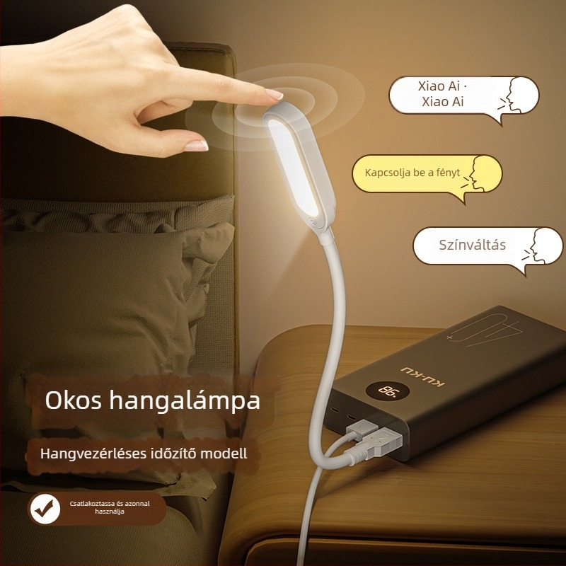 Asztali lámpa hangvezérléssel – USB tápegység, LED világítás, CRI ≥95, feszültség ≤36V, éjszakai fény