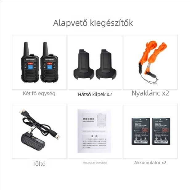 Baofeng BF-C50 Walkie-Talkie – Kültéri nagy teljesítményű interkom, 1,5–3 km hatótáv, Li-ion akkumulátor 1500 mAh, leesésálló