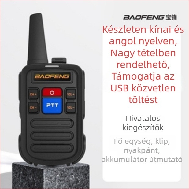 Baofeng BF-C50 Walkie-Talkie – Kültéri nagy teljesítményű interkom, 1,5–3 km hatótáv, Li-ion akkumulátor 1500 mAh, leesésálló