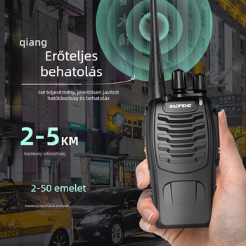 Baofeng BF-888S kézibeszélő rádió, 400-470 MHz, 5W, 16 csatorna, hatótáv 1,5–3 km, LiPo akkumulátor