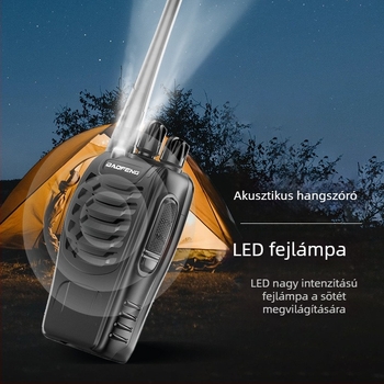 Baofeng BF-888S kézibeszélő rádió, 400-470 MHz, 5W, 16 csatorna, hatótáv 1,5–3 km, LiPo akkumulátor