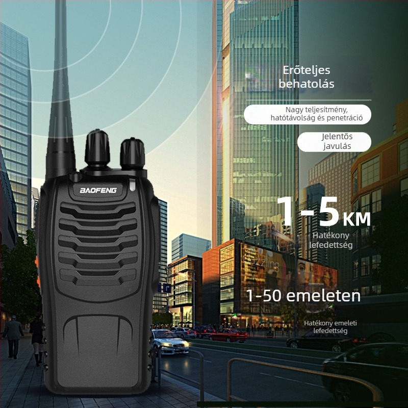 Baofeng BF-888S kézibeszélő rádió, 400-470 MHz, 5W, 16 csatorna, hatótáv 1,5–3 km, LiPo akkumulátor