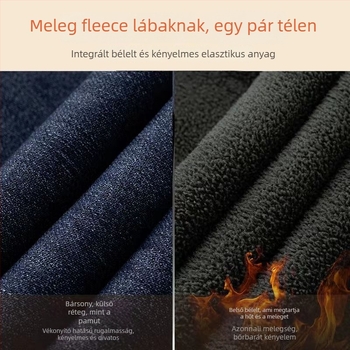 Nadrág, magas derék, egyenes szabás, denim pamut, vastag szövet