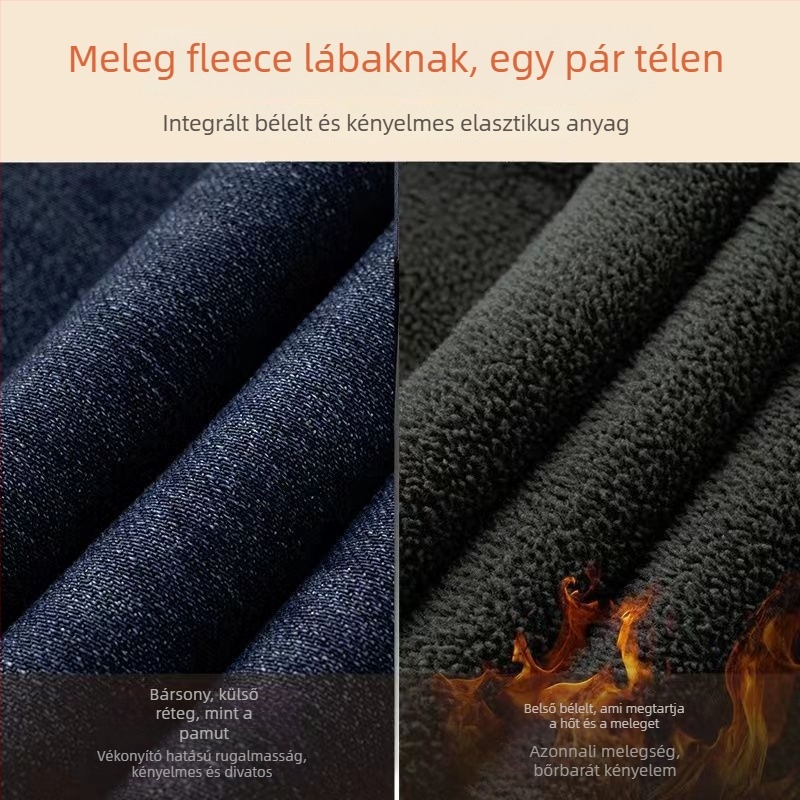 Nadrág, magas derék, egyenes szabás, denim pamut, vastag szövet