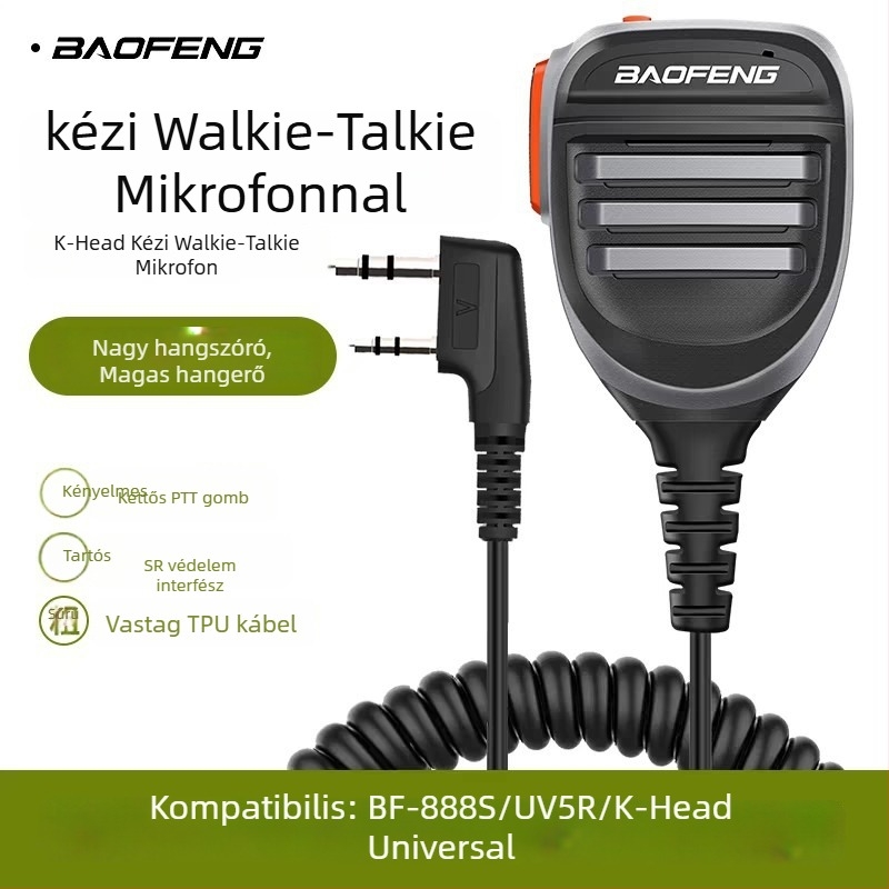 Kéz-/vállmikrofon kettős gombbal Baofeng 5R/5RH/5RM és Quansheng K5K6-höz