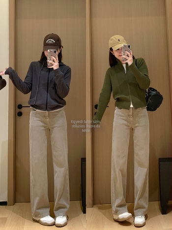 Női egyenes szabású farmer – fleece belsővel, magas derekú, pamut-poliészter keverék, vastag téli