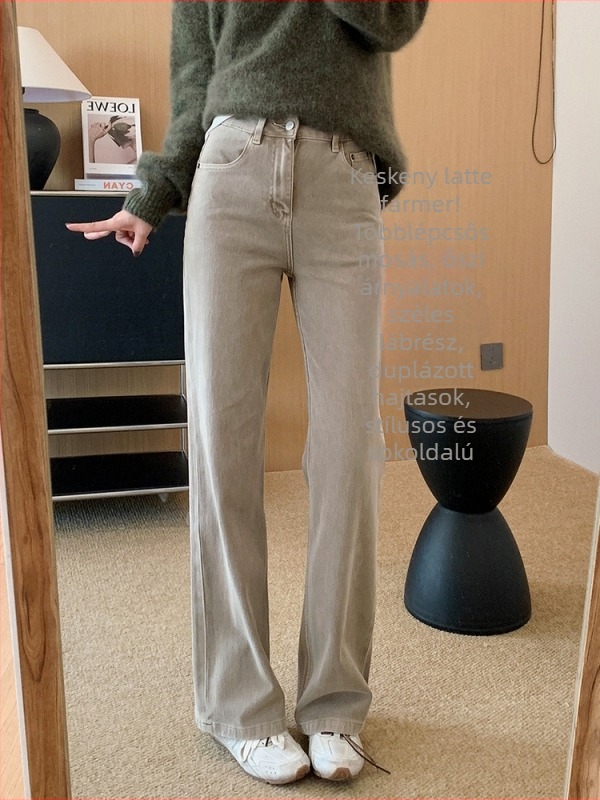 Női egyenes szabású farmer – fleece belsővel, magas derekú, pamut-poliészter keverék, vastag téli