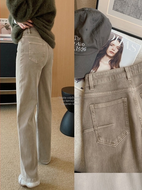 Női egyenes szabású farmer – fleece belsővel, magas derekú, pamut-poliészter keverék, vastag téli