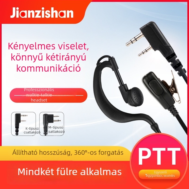 Guotong high quality interkom fejhallgató univerzális K-head fülcsakkal, bal/jobb fülhöz, akkumulátor nélkül, zajellenes, 3–5 km hatótáv, 120 cm kábel