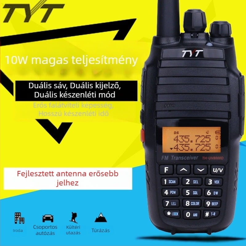 TYT TH-UV8000D kültéri analóg walkie-talkie, nagy teljesítmény, dupla kijelző, 128 csatorna, 10W kimenet, 2200 mAh Li-ion akkumulátor