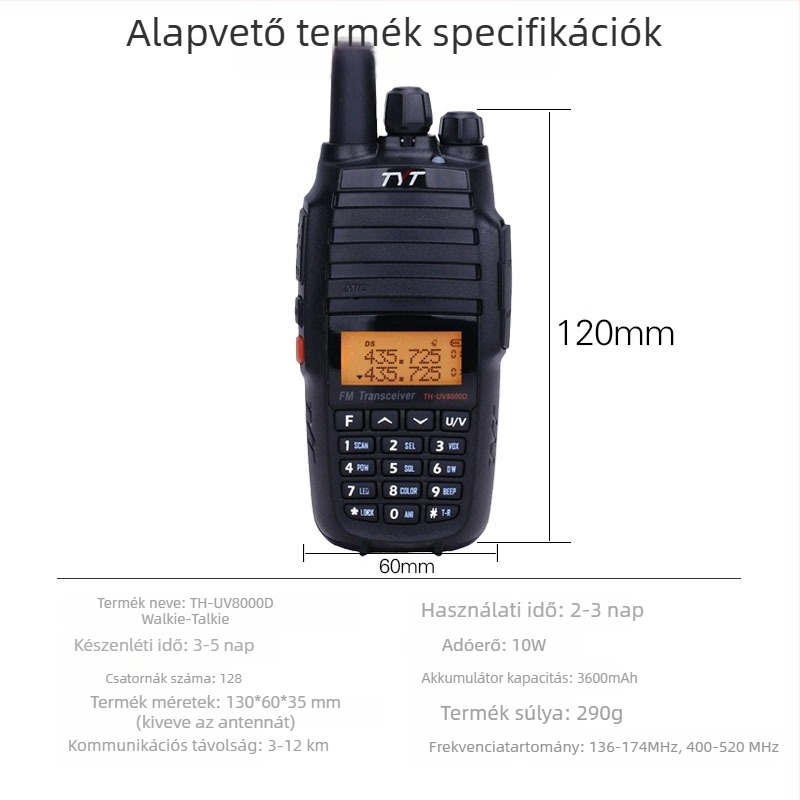 TYT TH-UV8000D kültéri analóg walkie-talkie, nagy teljesítmény, dupla kijelző, 128 csatorna, 10W kimenet, 2200 mAh Li-ion akkumulátor