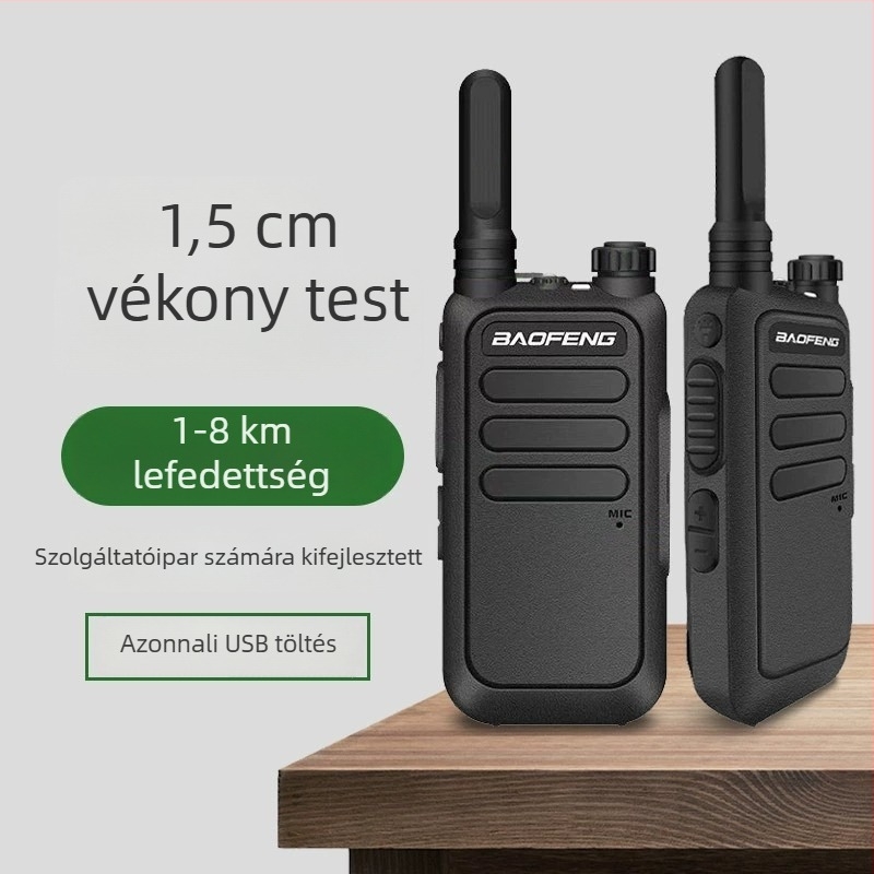 Baofeng BF-T15 hordozható walkie-talkie: 400-480 MHz, 5W, 16 csatorna, 3-5 km hatótáv, 1500 mAh akkumulátor