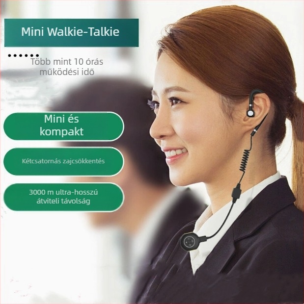 Mini lavalier interkom 0,5 W RF kimenet, 25 csatorna, hatótáv 1,5–3 km, lítium akkumulátor
