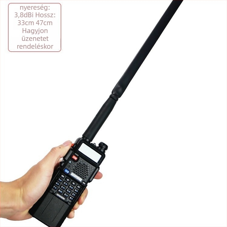 Baofeng összecsukható antenna rádióhoz, anti-interferencia, frekvenciasáv 136-520, hatótáv kevesebb mint 1,5 km, impedancia 50, nyereség 3,5, elem nélkül
