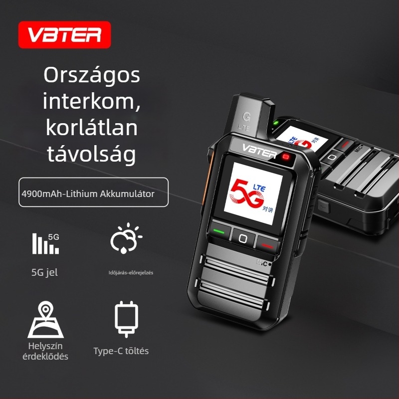 Wabbett WBT-6.0 Erőteljes kiadás — nyilvános hálózati kézibeszélő, 430–440 MHz, >50 km hatótávolság, 5G/4G/3G/2G, 4900 mAh Li-ion akkumulátor, kijelző