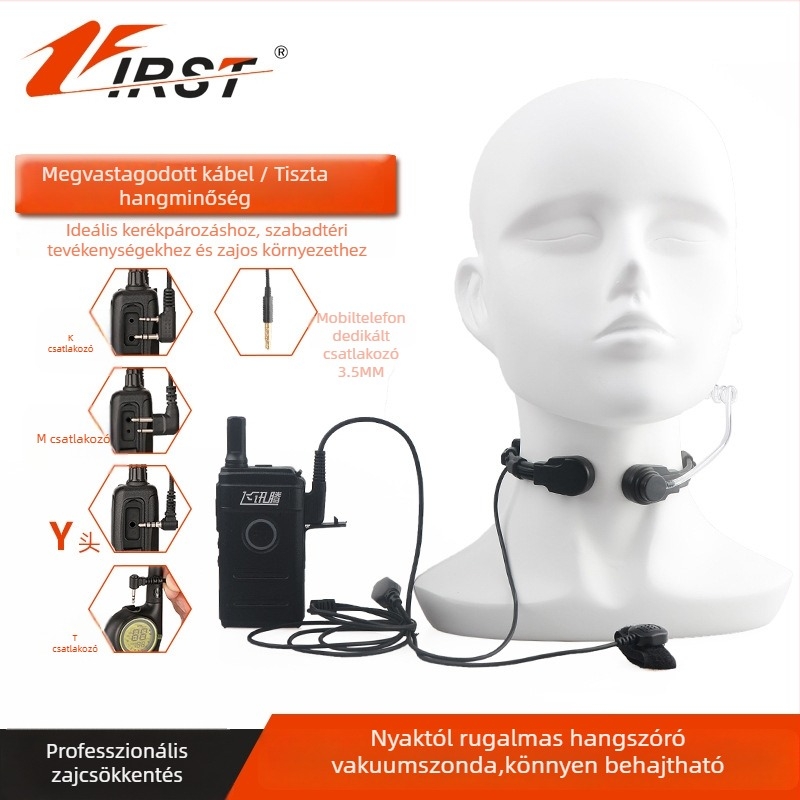 Torokmikrofonos fejhallgató, taktikai, porálló, akkumulátor nélkül, 1,5–3 km hatótáv
