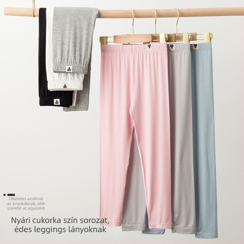 Kislányok Koreai-stílusú cropped leggings, karcsú szabás, középmagas derekú, Modal anyag (95% viszkóz), tavasz 2023, 3–8 éveseknek