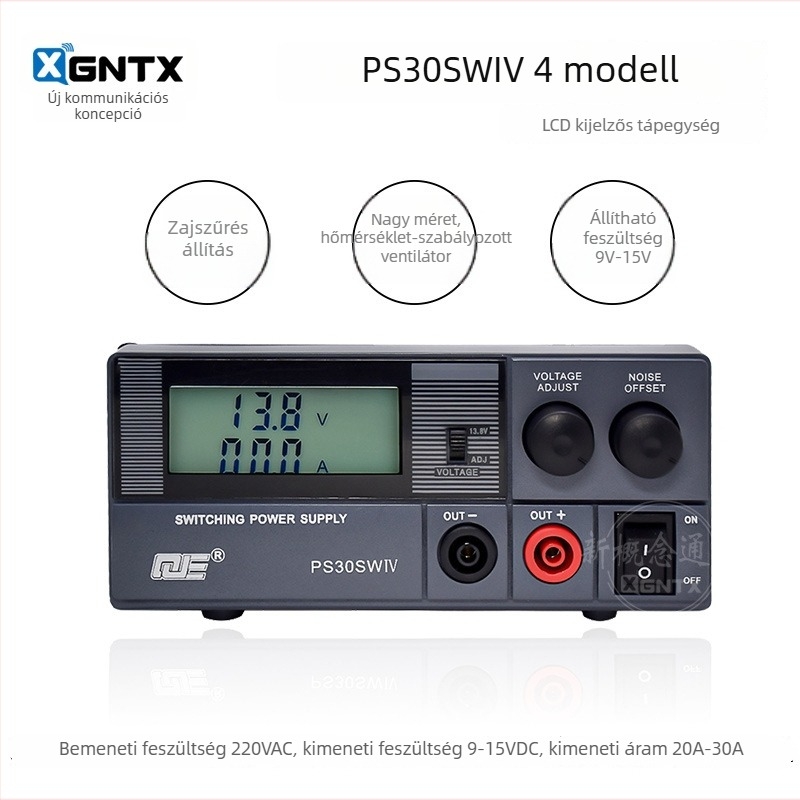 HAM rádió bázisállomás PS30SWIV tápegység — 13.8V, 30A, LCD kijelző, lítium akkumulátor, porálló