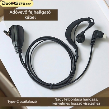 Type-C interfészű walkie-talkie fülhallgató kábel, fülre akasztható, zajellenállás, 16 csatorna, 1,5 km-es hatótávolság
