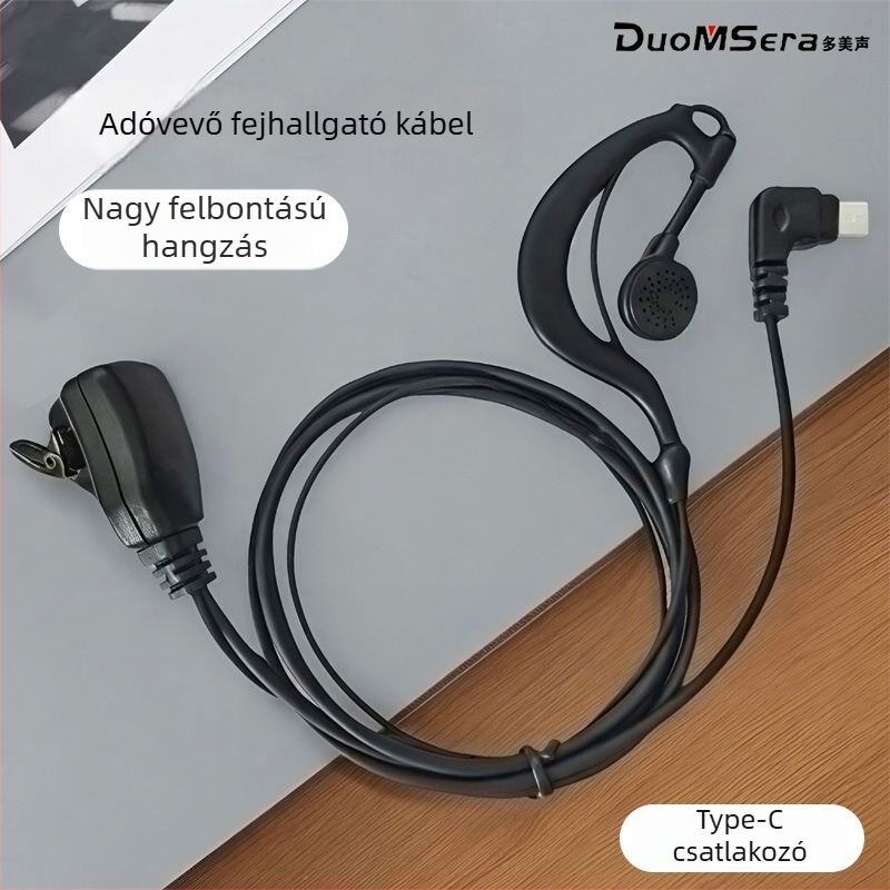 Type-C interfészű walkie-talkie fülhallgató kábel, fülre akasztható, zajellenállás, 16 csatorna, 1,5 km-es hatótávolság
