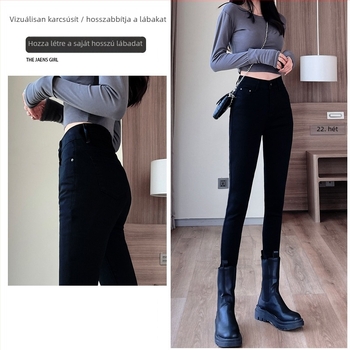 Nadrág - Denim, magas derékvonal, cropped hossz, rugalmas anyag, szűk fazon, pamut-poliészter keverék