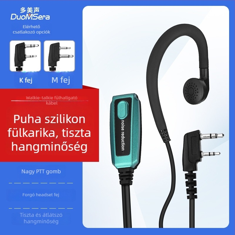 Walkie-talkie fejhallgató szilikon puha fülhorgával, 130 cm kábel, 50 Ω impedancia, érzékenység 1.5