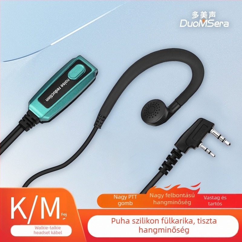 Walkie-talkie fejhallgató szilikon puha fülhorgával, 130 cm kábel, 50 Ω impedancia, érzékenység 1.5