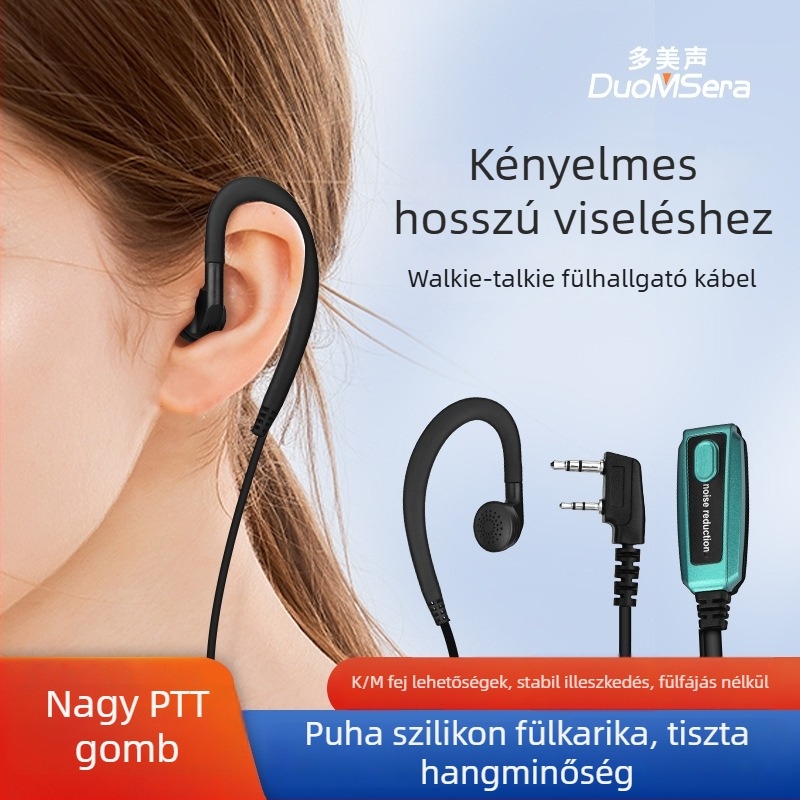 Walkie-talkie fejhallgató szilikon puha fülhorgával, 130 cm kábel, 50 Ω impedancia, érzékenység 1.5