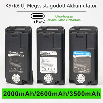 K5 Akku - 2000mAh lítium, Type-C töltés, ütésálló, UV-K5 UVK6-kompatibilis