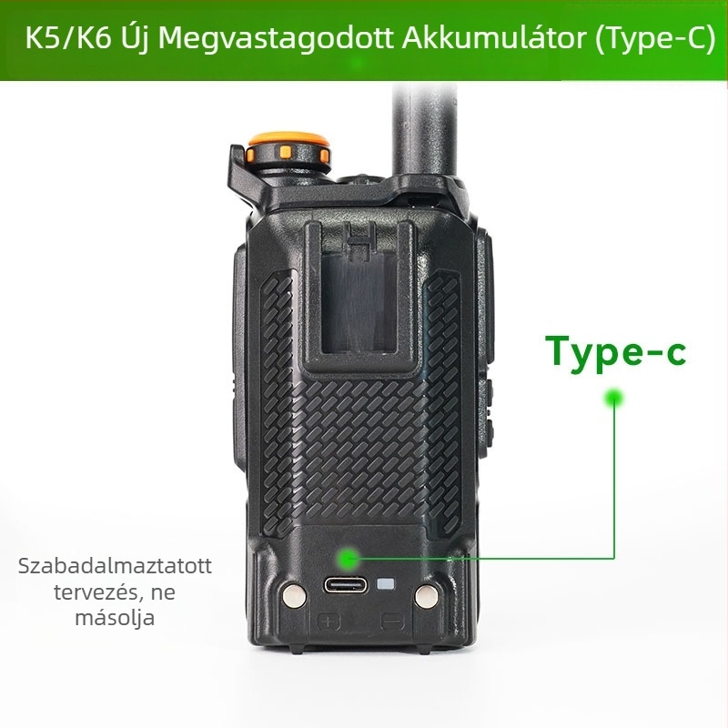 K5 Akku - 2000mAh lítium, Type-C töltés, ütésálló, UV-K5 UVK6-kompatibilis