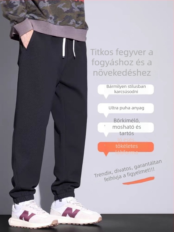 Férfi cargo jogger nadrág fleece béléssel téli viselethez, középmagas derék, kötéssel záródik, több zseb