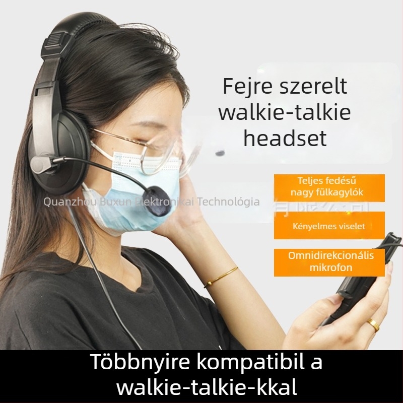 Fejre szerelt walkie-talkie fejhallgató, porálló, távolság 10–50 km, akkumulátor nélkül