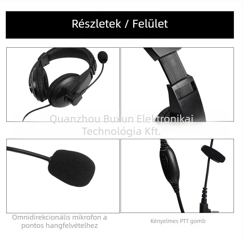 Fejre szerelt walkie-talkie fejhallgató, porálló, távolság 10–50 km, akkumulátor nélkül