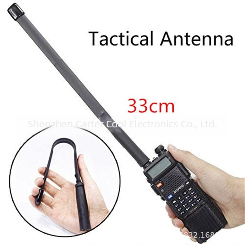 Baofeng UV-5R/82 888S kompatibilis UV kétsávos hajlékony CS taktikai antenna, SMA-F csatlakozó, hossz 33 cm