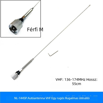 Autóantenna VHF 136–174 MHz, 50 Ω, 2,15 dB nyereség, porálló