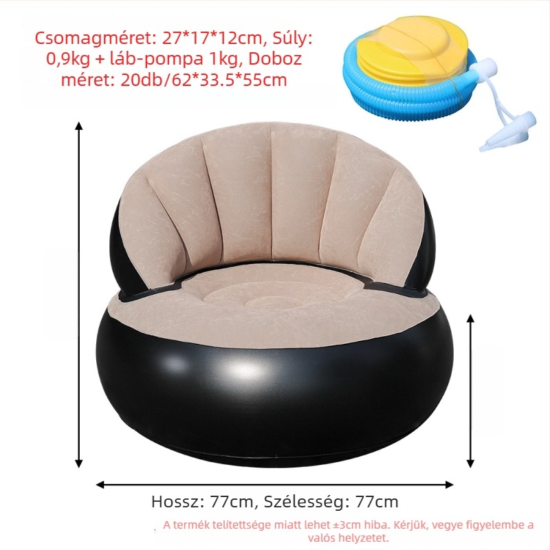 Felfújható gömb alakú kanapé, egyszemélyes bean bag, összecsukható és hordozható