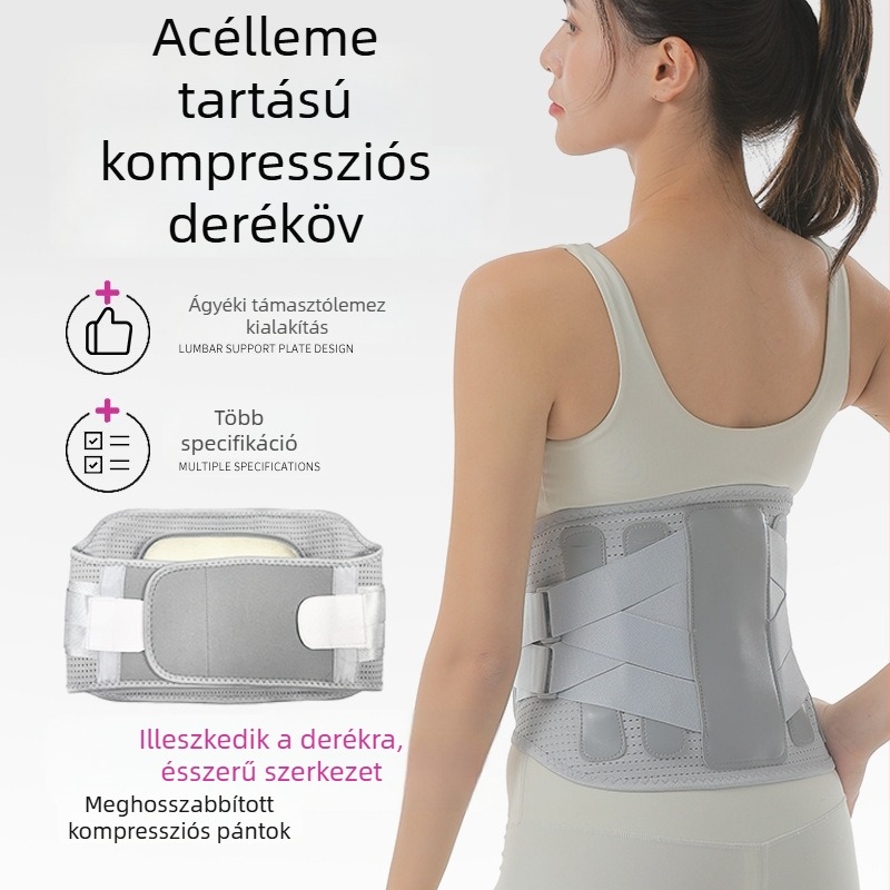 Biomimetikus acéllemez deréktámasz állítható lemezekkel és dupla kompressziós övvel a lumbális korrekcióhoz