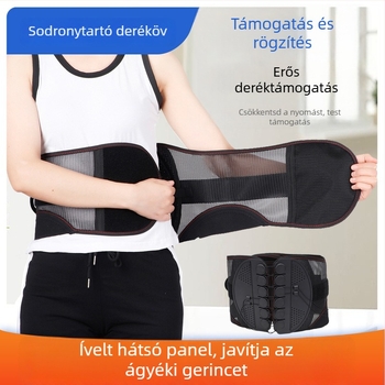 Lágyéktámasztó öv légáteresztő hálóval, műanyag szerkezettel és Velcro-zárással korrigáló rögzítéshez