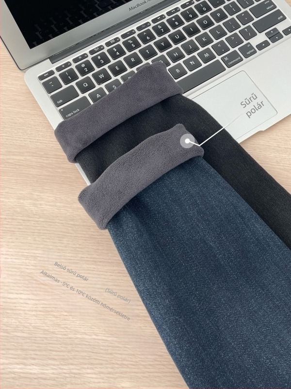 Női magas derekú, fleece-béléses, vastagított skinny farmernadrág