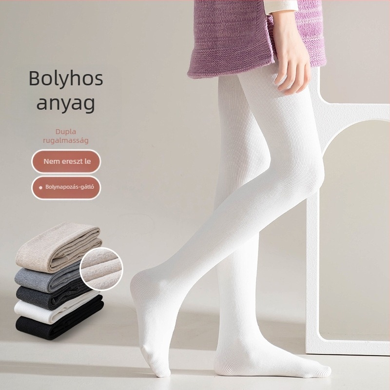 Őszi–téli vastag fleeces bélelt gyerek harisnya, függőleges csíkokkal, fehér táncos zokni