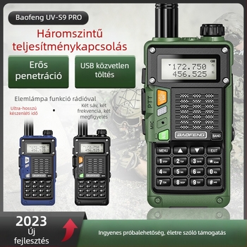 Baofeng UV-S9 Pro kézi rádió, USB közvetlen töltés, 128 csatorna, 5–10 km hatótáv, RF kimenet 1/4/8 W, Li-Ion akkumulátor