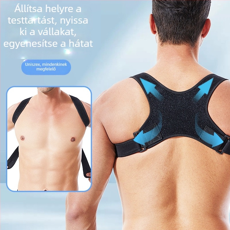 Hátsó testtartás-korrekáló öv, lélegző poliészter anyag, univerzális felnőtt használatra, alkalmas jóga, fitnesz és testformálás