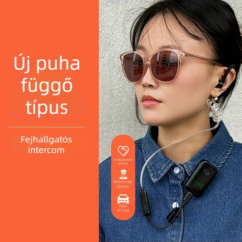 Vezeték nélküli fülbe helyezett interkom, mini, kétirányú, Bluetooth — frekvencia 400-470 MHz, kimenő teljesítmény 0,8 W, 128 csatorna, hatótávolság akár 3 km, Li-ion 1800 mAh